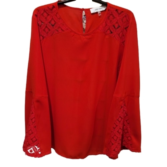 Jones Studio Lace Detail Pullover With Bell Sleeves Top Red 2X - Picture 3 of 12